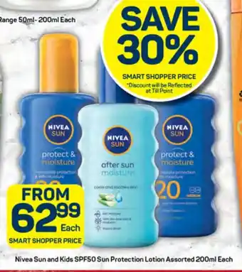 Pick n Pay Nivea Sun and Kids SPF50 Sun Protection Lotion Assorted 200ml Each offer