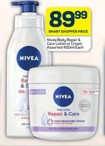 Pick n Pay Nivea Body Repair & Care Lotion or Cream Assorted 400ml Each offer