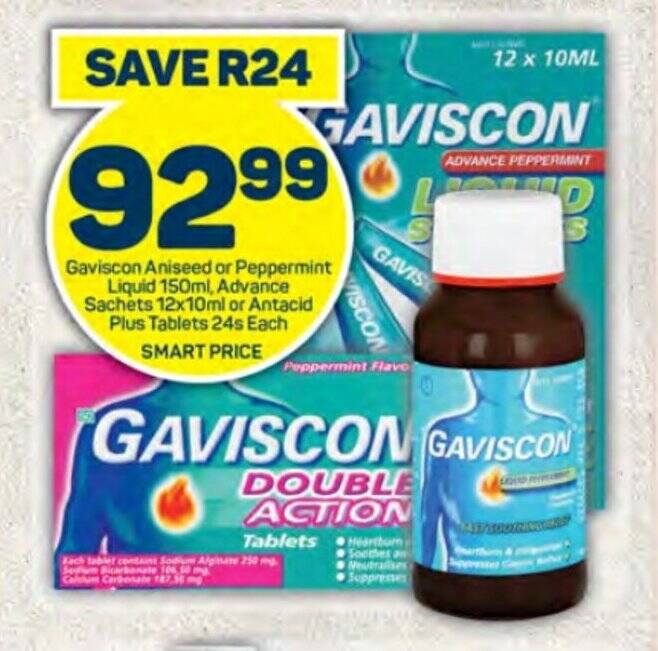 Gaviscon Aniseed or Peppermint Liquid 150ml, Advance Sachets 12x10ml or