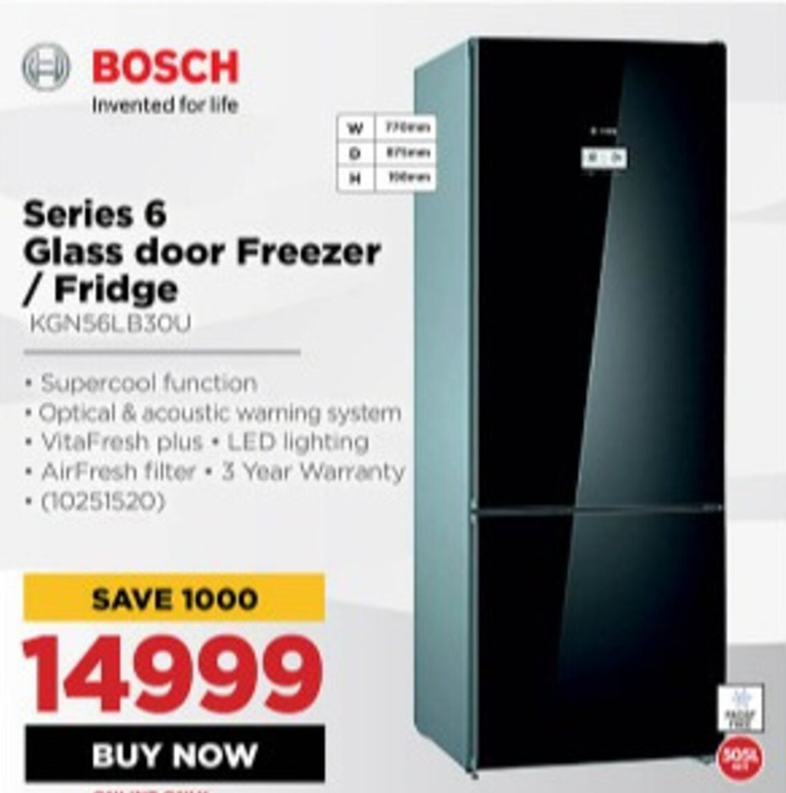 Bosch Series 6 Glass Door Freezer/Fridge offer at HiFi Corp