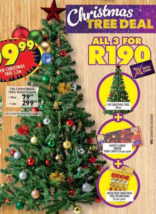 FIR CHRISTMAS TREE 90cm, SANTA'S CHOICE INDOOR FAIRY LIGHTS 50 per pack