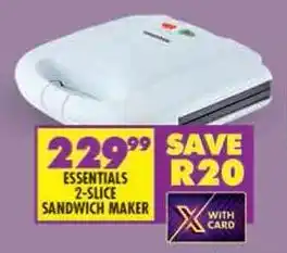 ESSENTIALS 2-SLICE SANDWICH MAKER
