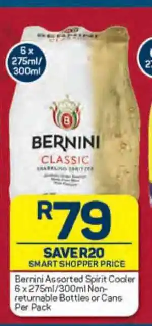Pick n Pay Bernini Assorted Spirit Cooler 6x275ml/300ml Non-returnable Bottles or Cans Per Pack offer