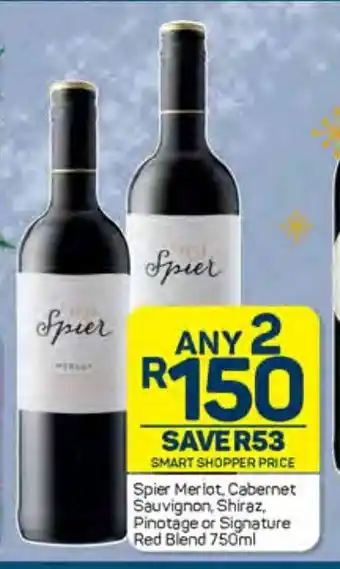 Pick n Pay Spier Merlot, Cabernet Sauvignon, Shiraz, Pinotage or Signature Red Blend 750ml offer