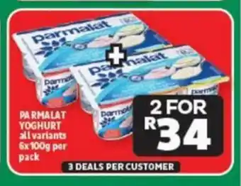 Usave PARMALAT YOGHURT all variants 6x 100g per pack offer