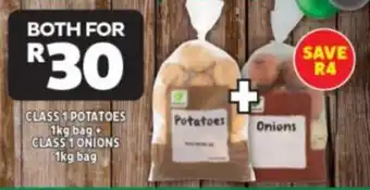 Usave CLASS 1 POTATOES 1kg bag + CLASS 1 ONIONS 1kg bag offer