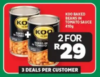 Usave KOO BAKED BEANS IN TOMATO SAUCE 410g offer