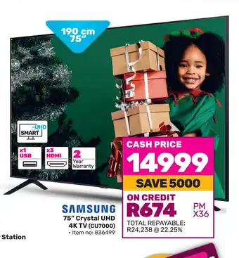 Game SAMSUNG 75" Crystal UHD 4K TV (CU7000) offer