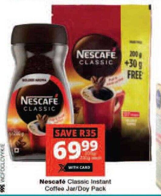 Nescafé Classic Instant Coffee Jar/Doy Pack offer at Checkers