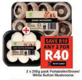 2 x 250g pack Portabelini/Brown/ White Button Mushrooms
