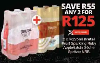 Checkers 2 x 6x275ml Brutal Fruit Sparkling Ruby Apple/Litchi Sèche Spritzer NRB offer