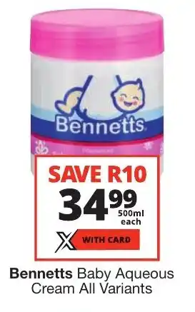 Checkers Bennetts Baby Aqueous Cream All Variants offer