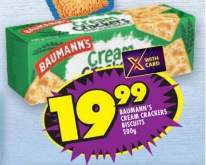 BAUMANN'S CREAM CRACKERS BISCUITS 200g offer at Shoprite