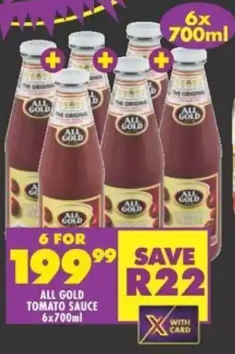 Shoprite ALL GOLD TOMATO SAUCE 6x700ml offer
