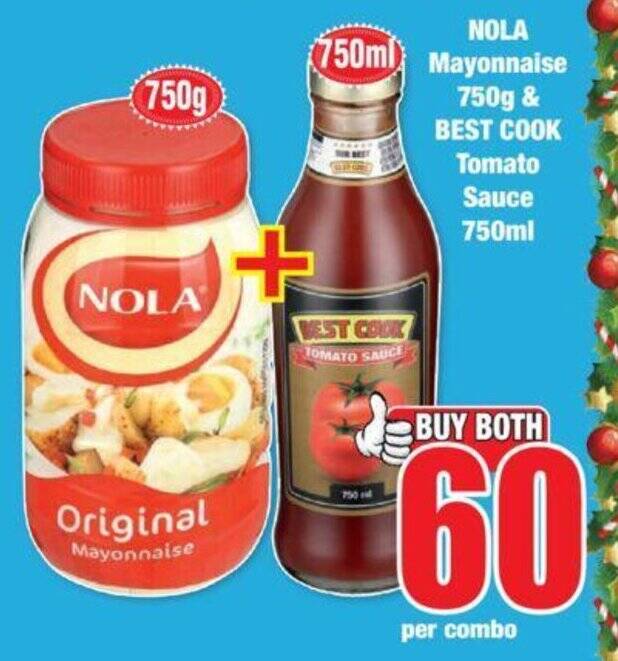 NOLA Mayonnaise 750g & BEST COOK Tomato Sauce 750ml offer at Boxer