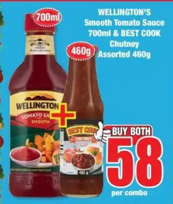 Boxer WELLINGTON'S Smooth Tomato Sauce 700ml & BEST COOK Chutney Assorted 460g offer