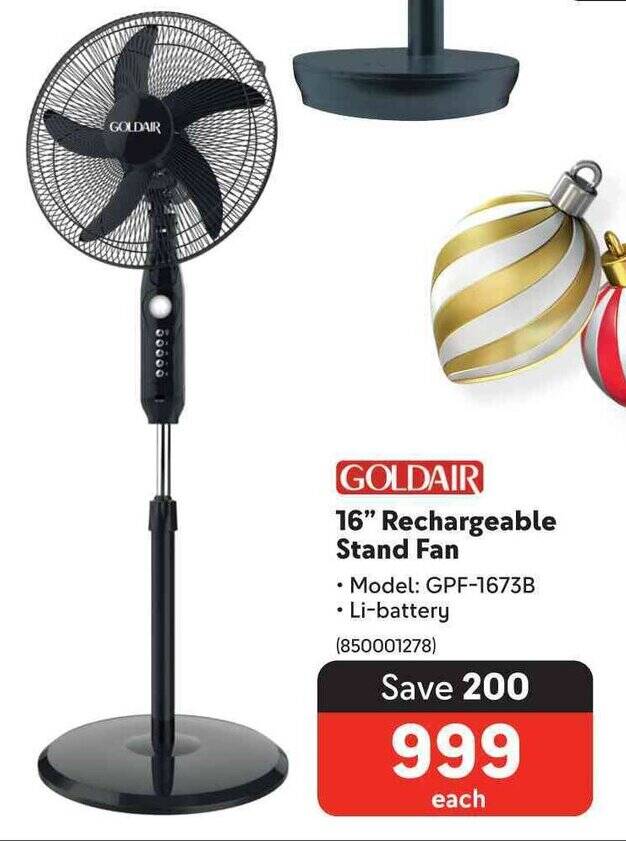 GOLDAIR 16" Rechargeable Stand Fan offer at Makro