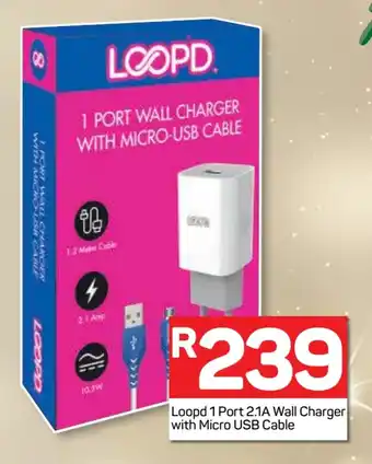 Pick n Pay Hypermarket Loopd 1 Port 2.1A Wall Charger with Micro USB Cable offer