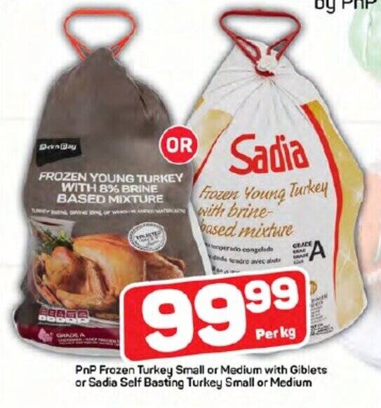 PnP Frozen Turkey Small or Medium with Giblets or Sadia Self Basting