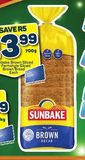 Sunbake Brown Sliced or Farmstyle Sliced Brown Bread Each