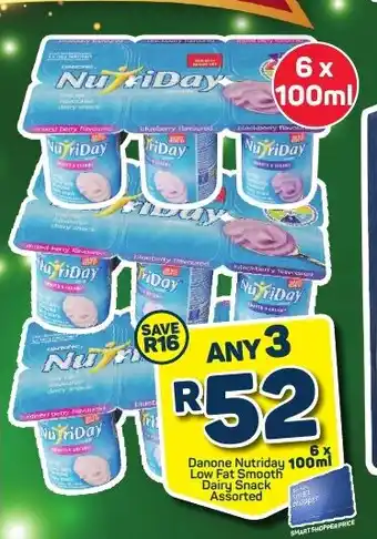 Pick n Pay Danone Nutriday Low Fat Smooth Dairy Snack Assorted 6x 100ml offer