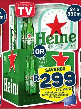 Pick n Pay 24 x 330ml Heineken Lager, Silver or 0% Alcohol Per Case offer