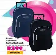 Game Aspen 3-divison trolley backpack-each offer