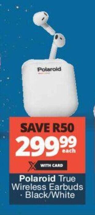 Polaroid True Wireless Earbuds Black White offer at Checkers