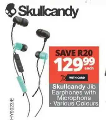 Checkers Skullcandy Jib Earphones with Microphone Various Colours offer
