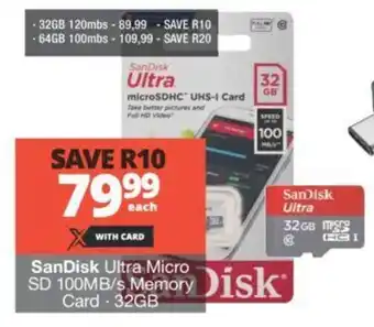 Checkers SanDisk Ultra Micro SD 100MB/s Memory Card 32GB offer