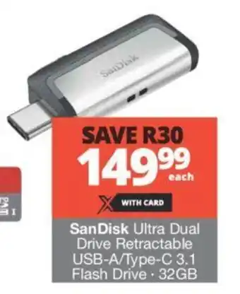 Checkers SanDisk Ultra Dual Drive Retractable USB-A/Type-C 3.1 Flash Drive 32GB offer