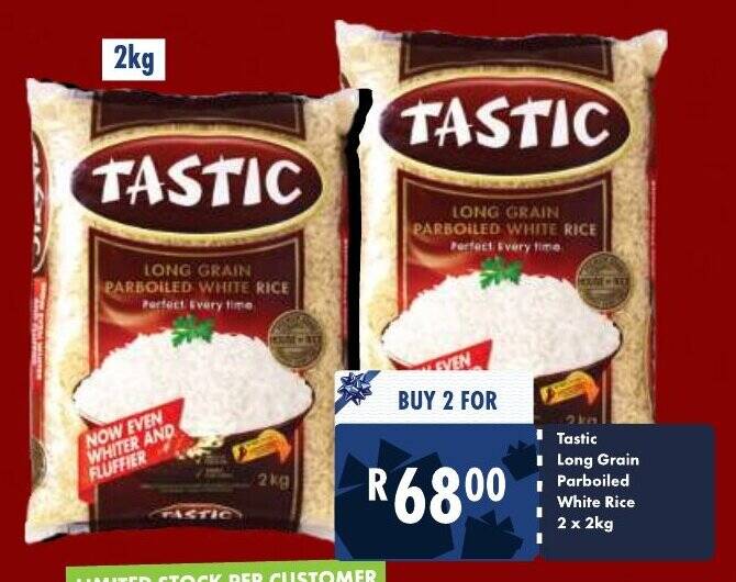 Tastic Long Grain Parboiled White Rice 2 x 2kg offer at President Hyper