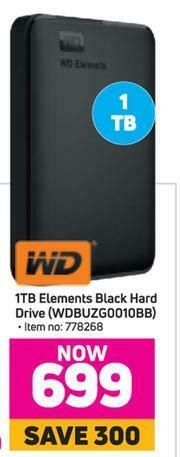Game WD 1TB Elements Black Hard Drive (WDBUZG0010BB) offer
