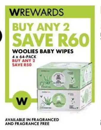Woolworths WOOLIES BABY WIPES 4 x 64-PACK offer