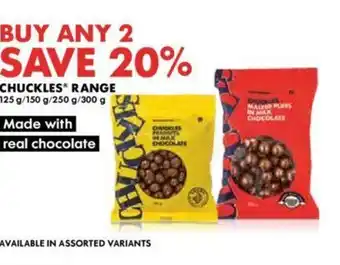 Woolworths CHUCKLES RANGE 125g/150g/250g/300g offer