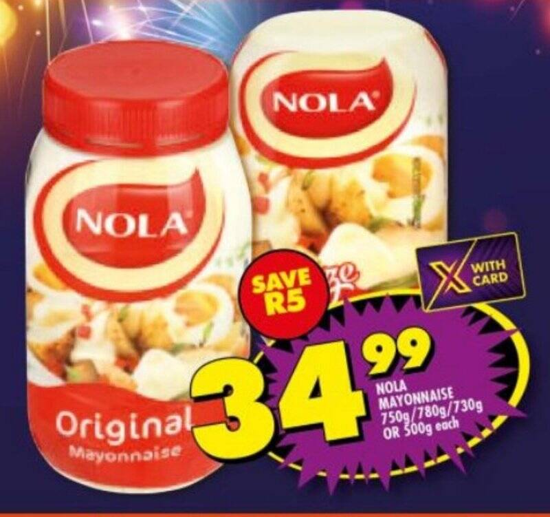 NOLA MAYONNAISE 750g/780g/730g OR 500g each offer at Shoprite