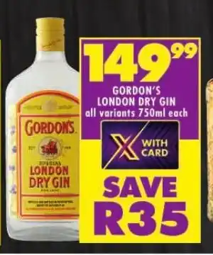 GORDON'S LONDON DRY GIN all variants 750ml each