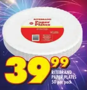 Shoprite RITEBRAND PAPER PLATES 50 per pack offer