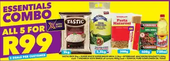 Shoprite TASTIC RICE + SUPER WHITE SUPER MAIZE MEAL + RITEBRAND MACARONI/SPAGHETTI + KNORROX SOYA MINCE + SUNFOIL PURE SUNFLOWER OIL offer