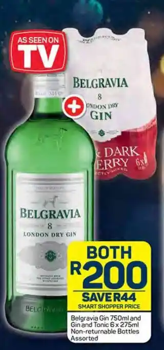 Pick n Pay Belgravia Gin 750ml and Gin and Tonic 6x 275ml Non-returnable Bottles Assorted offer