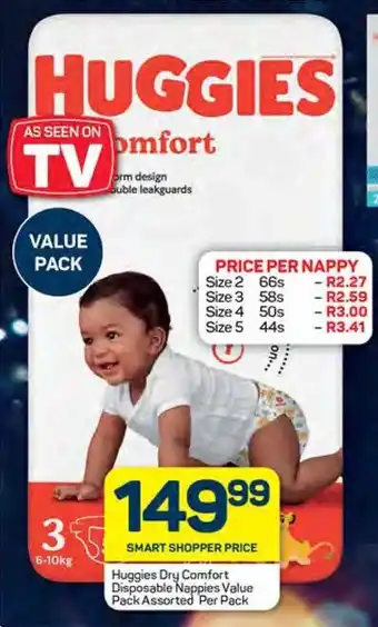 Pick n Pay Huggies Dry Comfort Disposable Nappies Value Pack Assorted Per Pack offer