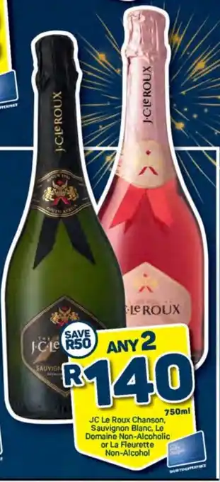 Pick n Pay JC Le Roux Chanson, Sauvignon Blanc, Le Domaine Non-Alcoholic or La Fleurette Non-Alcohol offer