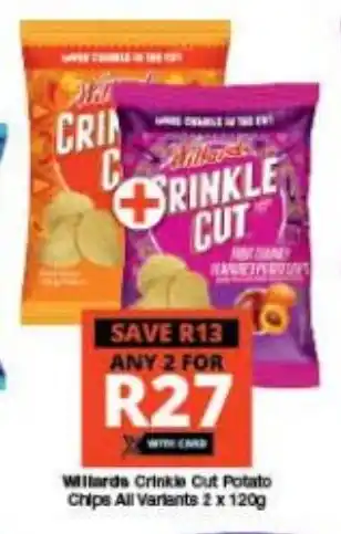 Checkers Willards Crinkle Cut Potato Chips All Variants 2 x 120g offer