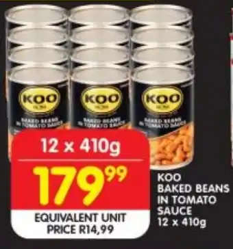 Shoprite KOO BAKED BEANS IN TOMATO SAUCE 12x410g offer