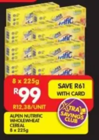 Shoprite ALPEN NUTRIFIC WHOLEWHEAT CEREAL 8x225g offer