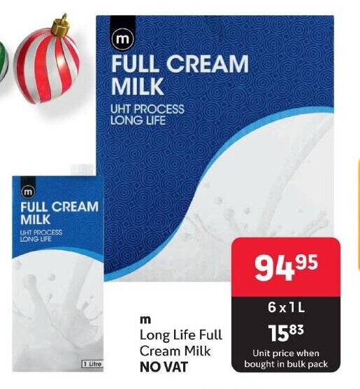 M Long Life Full Cream Milk offer at Makro