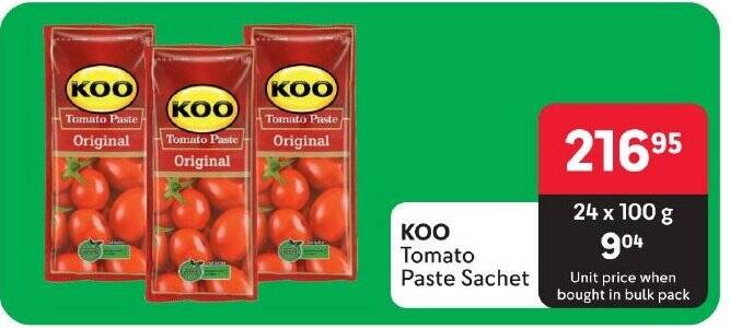 KOO Tomato Paste Sachet offer at Makro