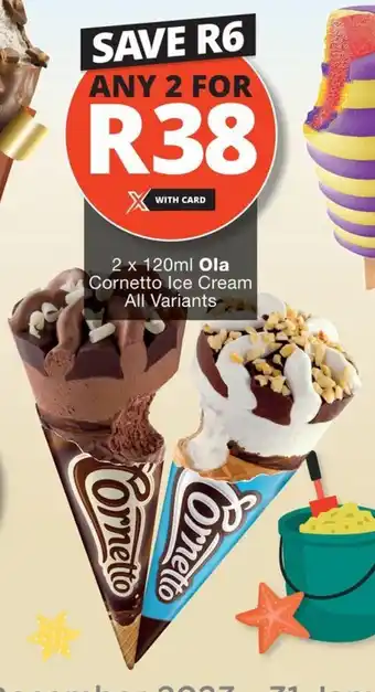 Checkers Hyper 2 x 120ml Ola Cornetto Ice Cream offer