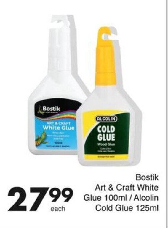Bostik Art & Craft White Glue 100ml/ Alcolin Cold Glue 125ml offer at Save