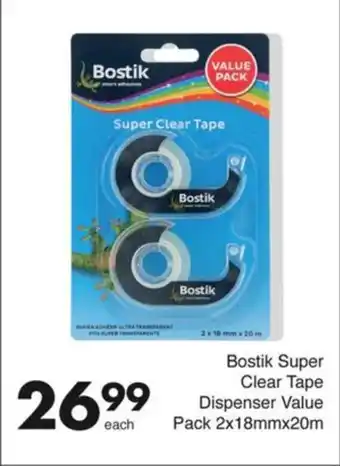 Save Bostik Super Clear Tape Dispenser Value Pack 2x18mmx20m offer